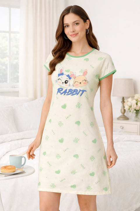 Women's short Nighty, Nightgown, Printed Pattern, Short Sleeve Sleep Dress
