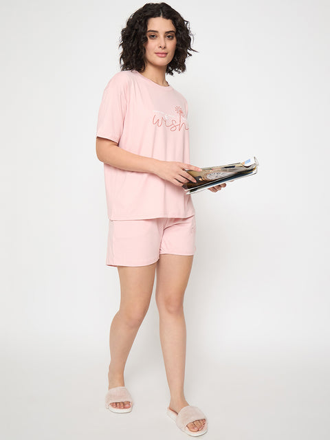 Women's Cotton Loungewear Set, Short Sleeve T-Shirt and Shorts, Peach