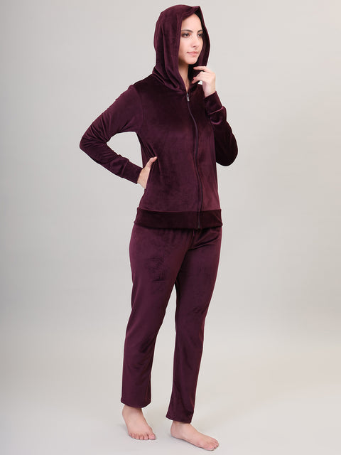 Women's Winter Full Sleeve Top and Pajama Pants Regular Fit Night Suit Hooded Top and Pyjama Set Ladies Night Dress