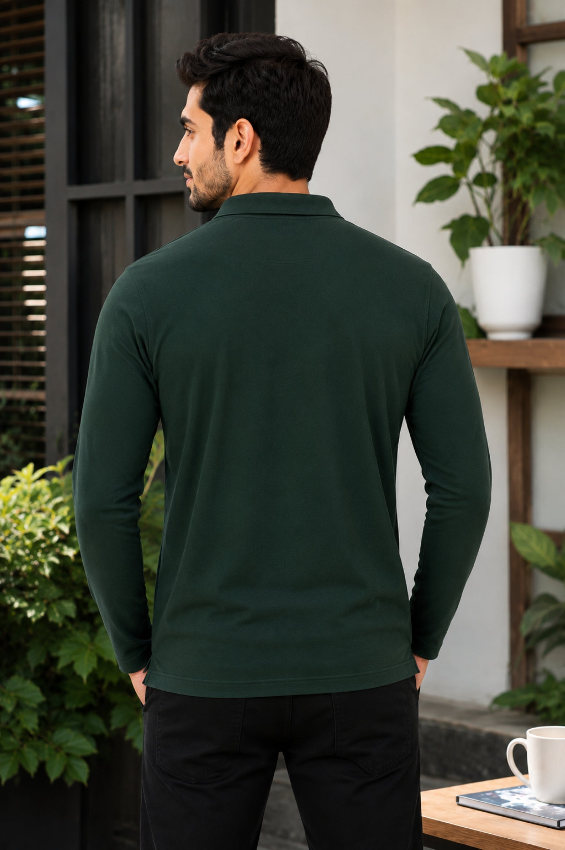 Camey Men's Plain Solid Long Sleeve Polo T-Shirt for men | Collared Casual Cotton Blend Tee with Chest Pocket