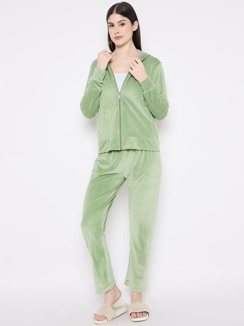 Women's Winter Full Sleeve Top and Pajama Pants Regular Fit Night Suit Hooded Top and Pyjama Set Ladies Night Dress