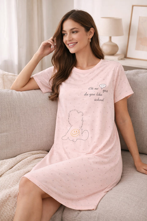 Women's short Nighty, Nightgown, Printed Pattern, Short Sleeve Sleep Dress