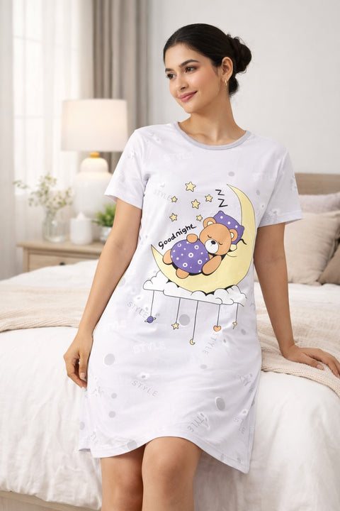 Women's short Nighty, Nightgown, Printed Pattern, Short Sleeve Sleep Dress