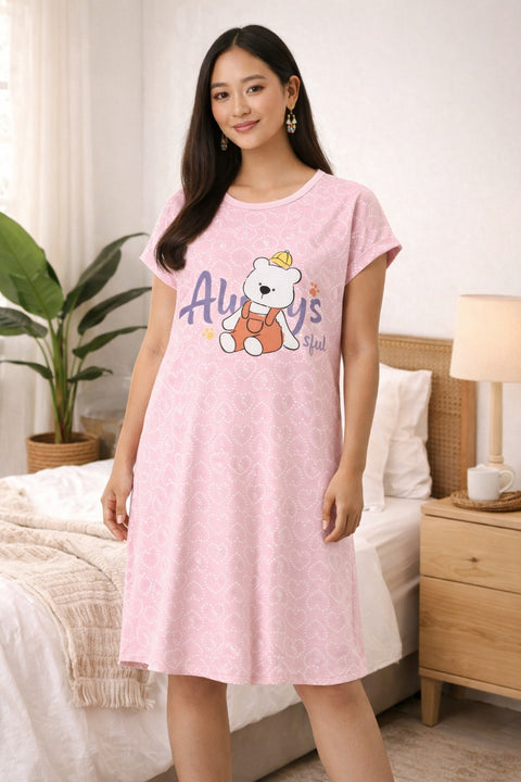 Women's short Nighty, Nightgown, Printed Pattern, Short Sleeve Sleep Dress