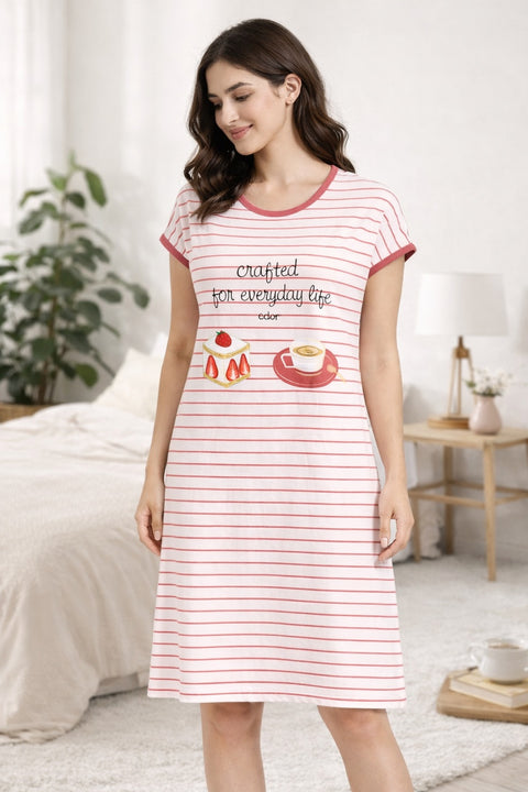 Women's short Nighty, Nightgown, Printed Pattern, Short Sleeve Sleep Dress