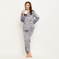 Women's Winter Full Sleeve Top and Pajama Pants Regular Fit Night Suit Collar Top and Pyjama Set Ladies Night Dress