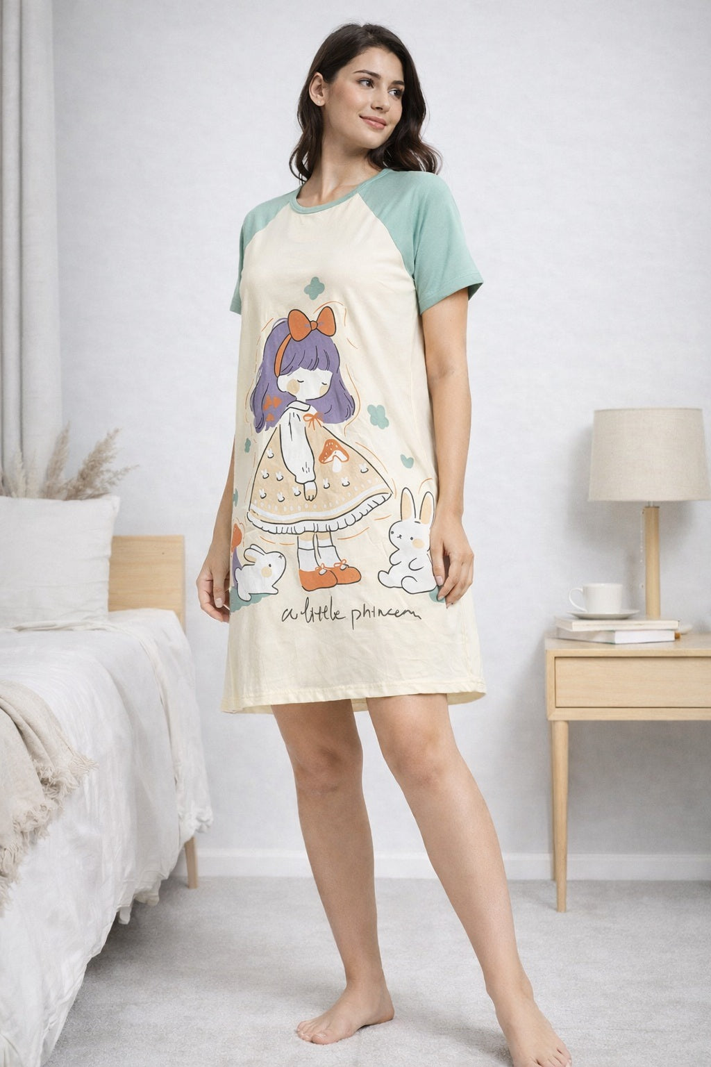 Women's short Nighty, Nightgown, Printed Pattern, Short Sleeve Sleep Dress