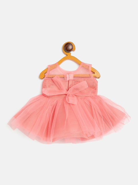 Baby Girl's Party Dress, Pink with Floral Appliques, Sleeveless