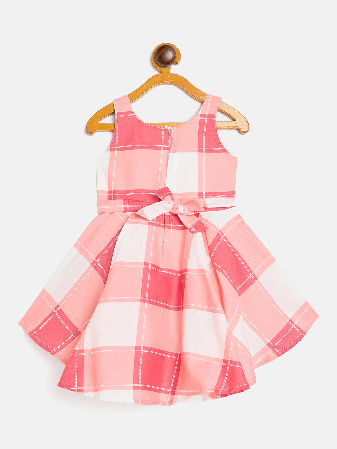 Girls Plaid Sleeveless Dress, Navy Blue ,Orange,Pink & Green Check Pattern, Flared Style