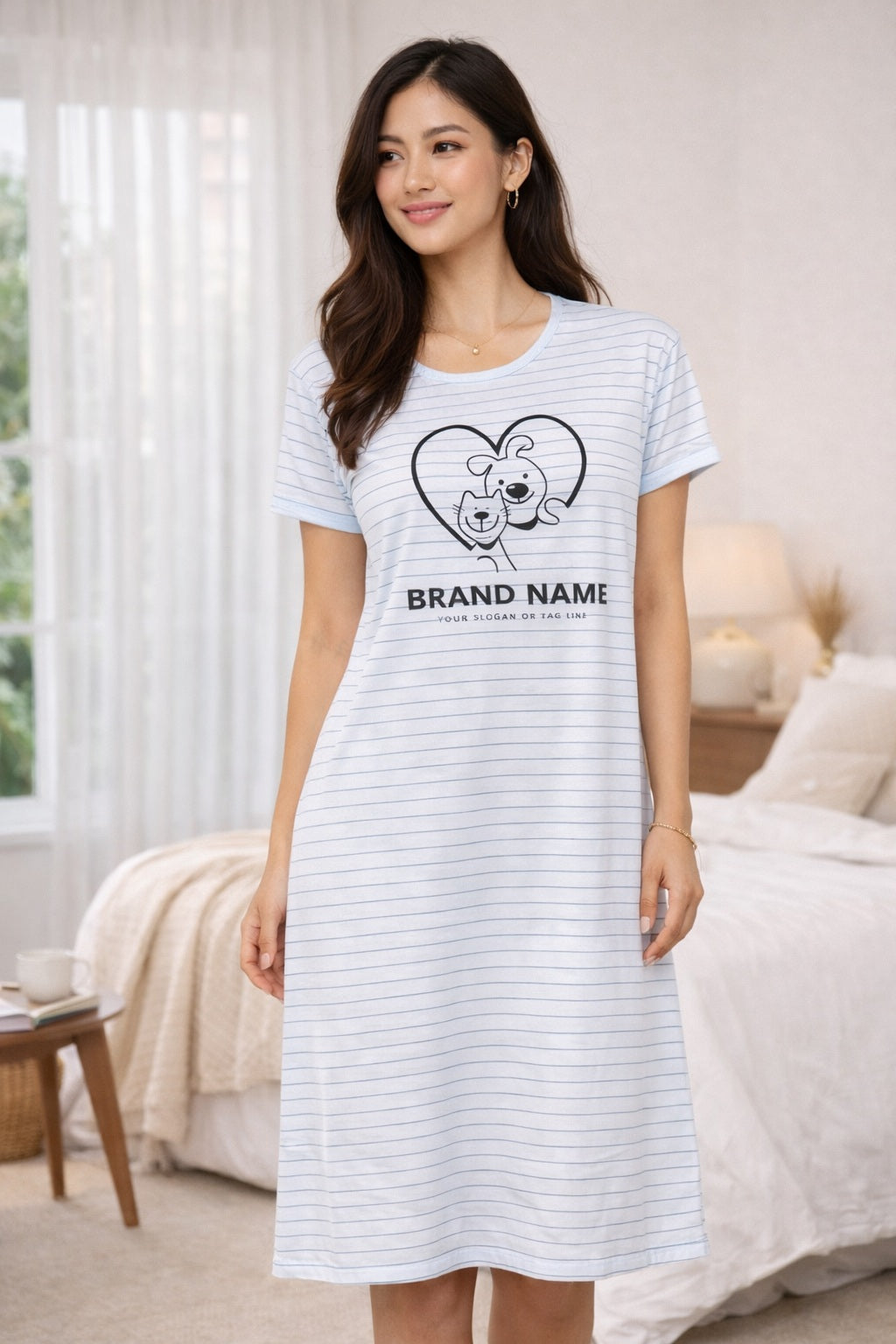 Women's short Nighty, Nightgown, Printed Pattern, Short Sleeve Sleep Dress