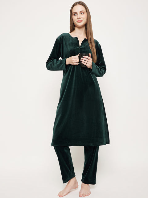 Women Woolen|Winter Corduroy Kurti & Pajama Set
