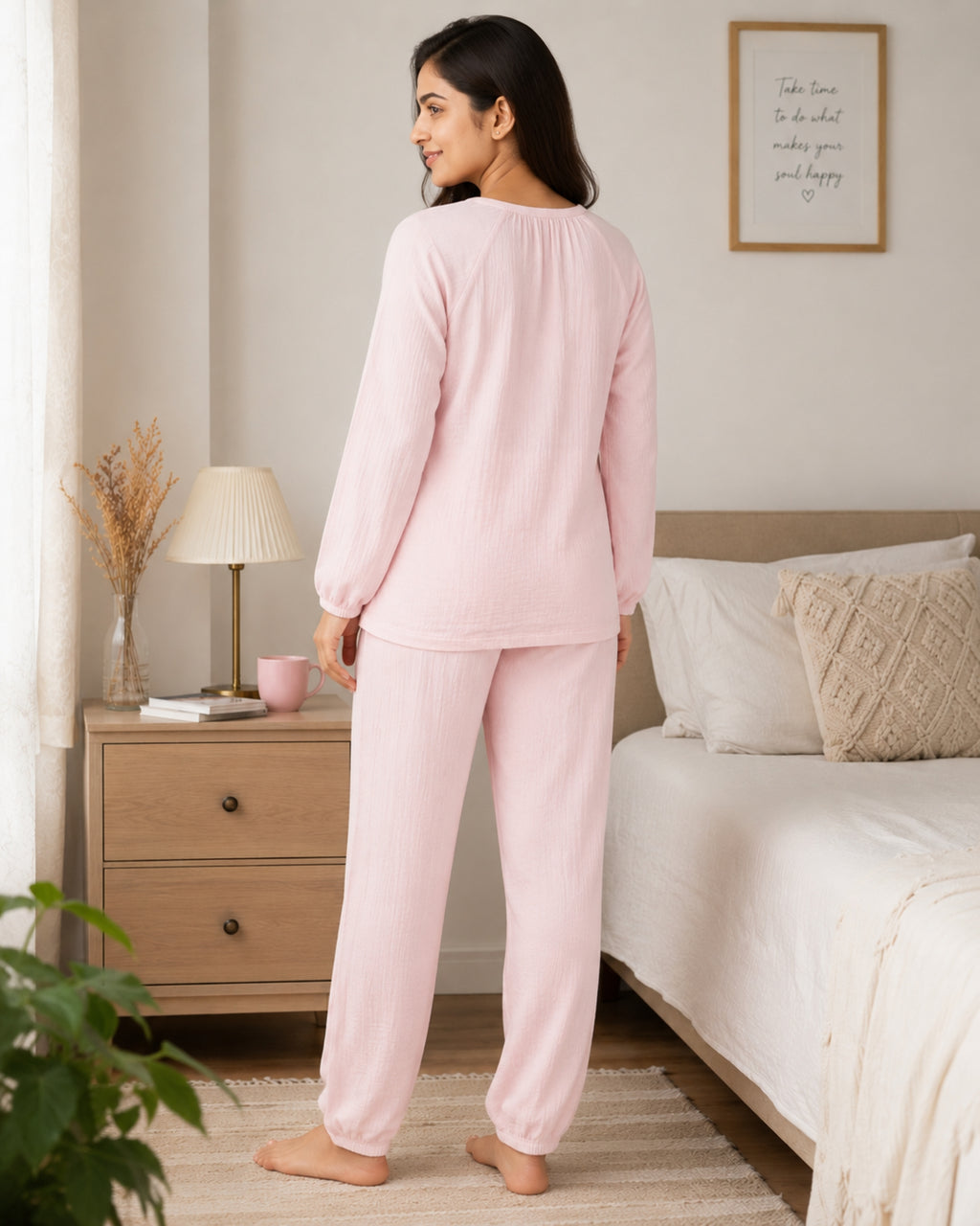 Women Night Suit Cotton Muslin Pyjama Set | Soft Printed Full Sleeve Sleepwear