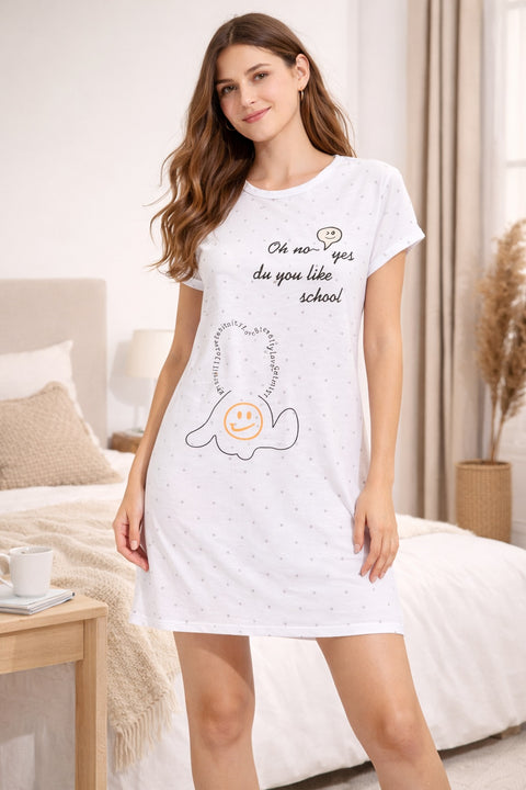 Women's short Nighty, Nightgown, Printed Pattern, Short Sleeve Sleep Dress