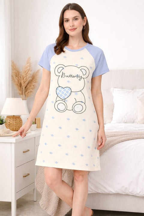 Women's short Nighty, Nightgown, Printed Pattern, Short Sleeve Sleep Dress