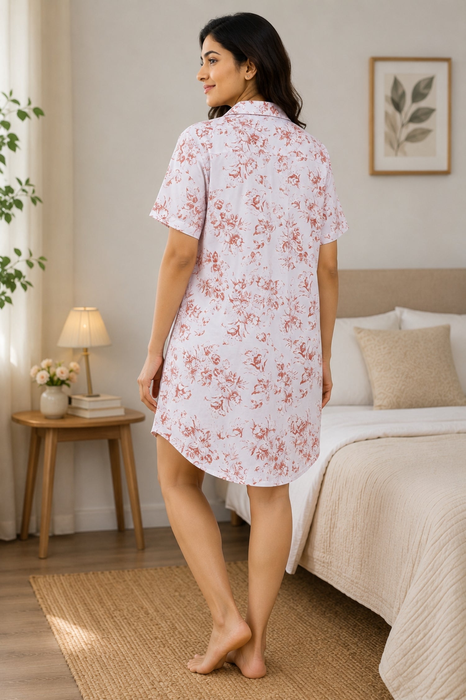 Women Front Open Short Nighty | Button Down Night Dress for Women | Comfortable Sleepwear | Loose Fit Short Nightwear | Soft Lounge Wear for Women | Everyday Night Dress