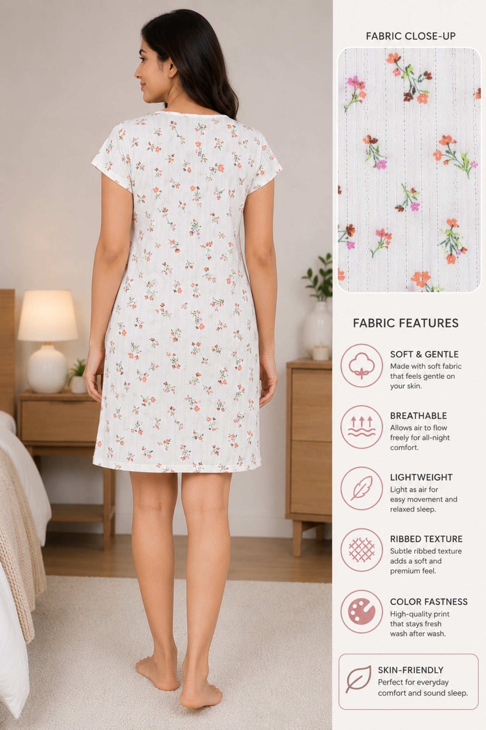 Women’s Knee Length Nighty | Soft Comfortable Sleepwear | Cap Sleeve Short Night Dress
