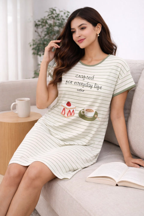 Women's short Nighty, Nightgown, Printed Pattern, Short Sleeve Sleep Dress