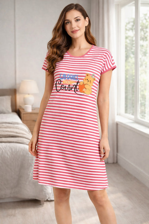 Women's short Nighty, Nightgown, Printed Pattern, Short Sleeve Sleep Dress
