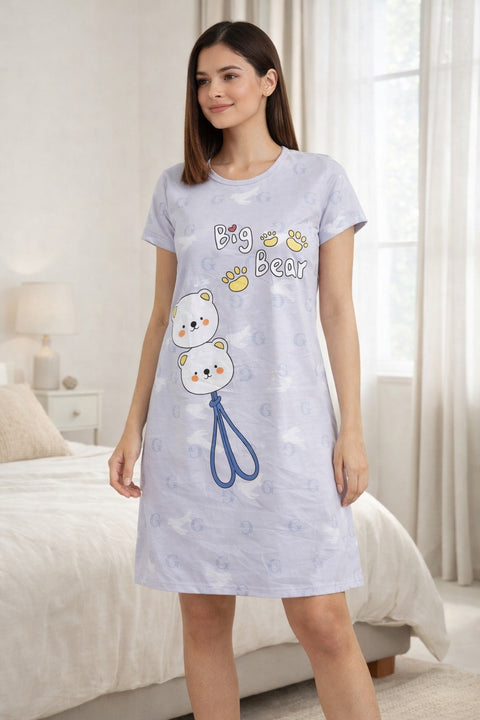 Women's short Nighty, Nightgown, Printed Pattern, Short Sleeve Sleep Dress