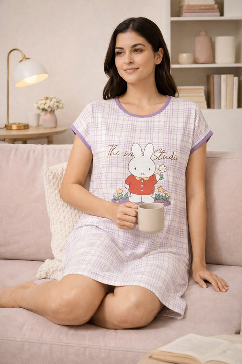 Women's short Nighty, Nightgown, Printed Pattern, Short Sleeve Sleep Dress
