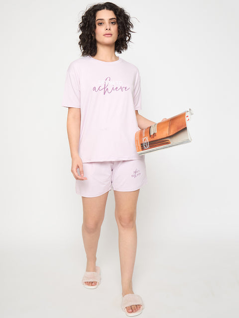 Women's Cotton Loungewear Set, Short Sleeve T-Shirt and Shorts, Light Purple