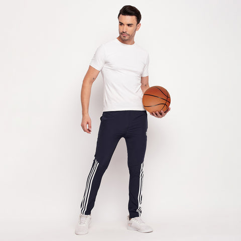 Men Striped Running Track Pants with Zipper Pocket
