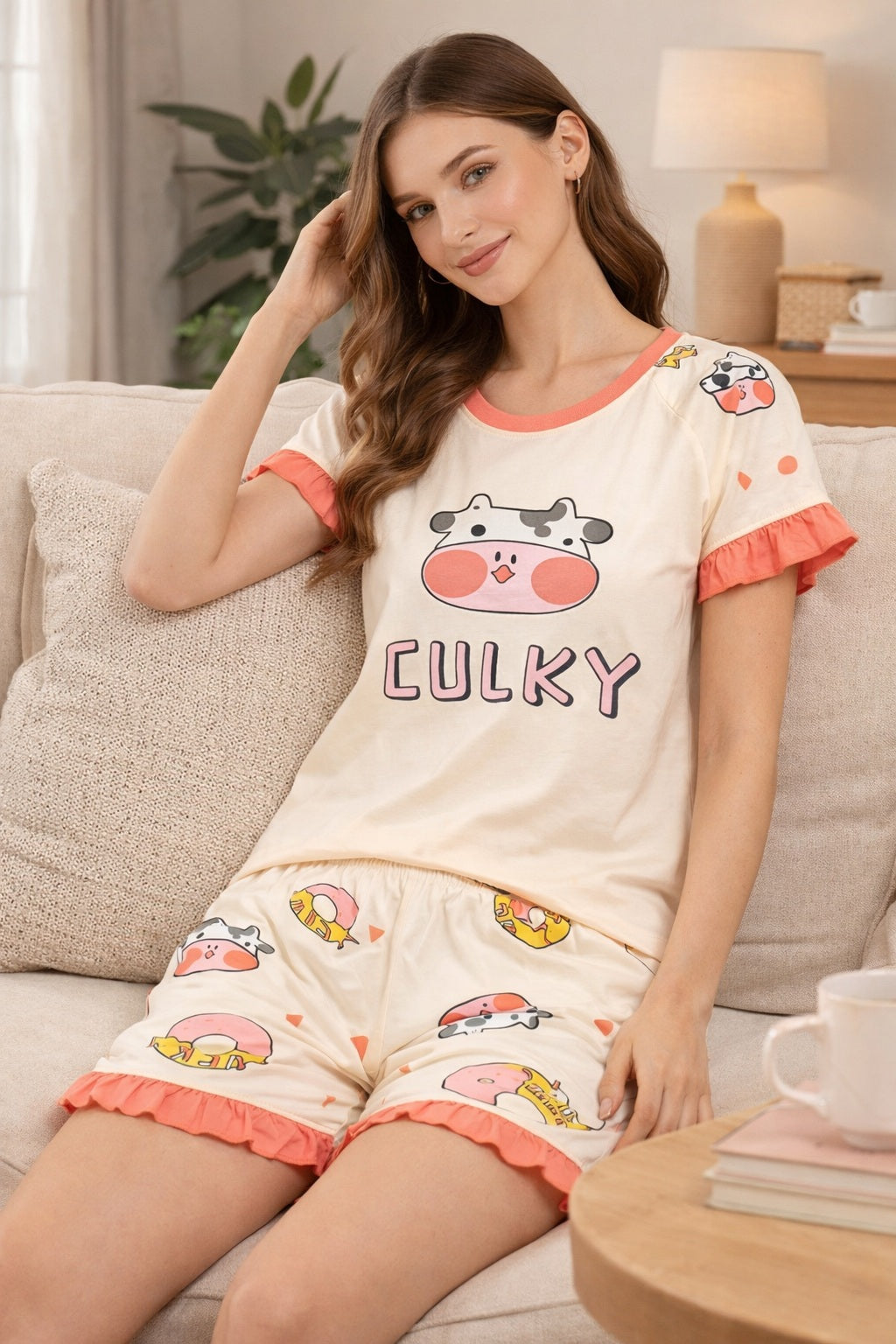 Women’s Shorts Nightwear Set | Printed T-Shirt & Shorts