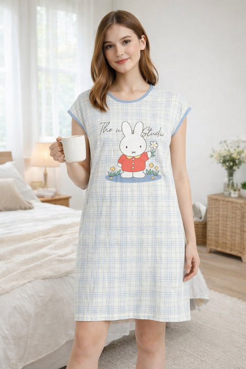 Women's short Nighty, Nightgown, Printed Pattern, Short Sleeve Sleep Dress