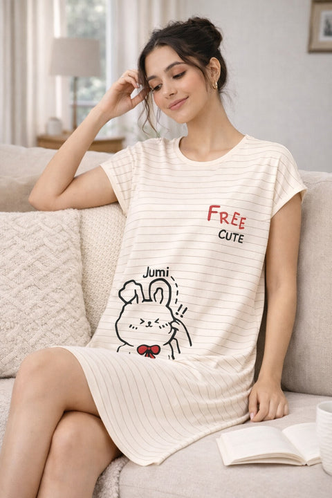 Women's short Nighty, Nightgown, Printed Pattern, Short Sleeve Sleep Dress