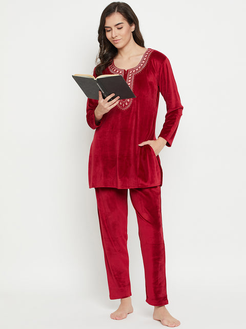 Women Woolen|Winter Velvet Kurti & Pajama Set|kashmiri design kurti set