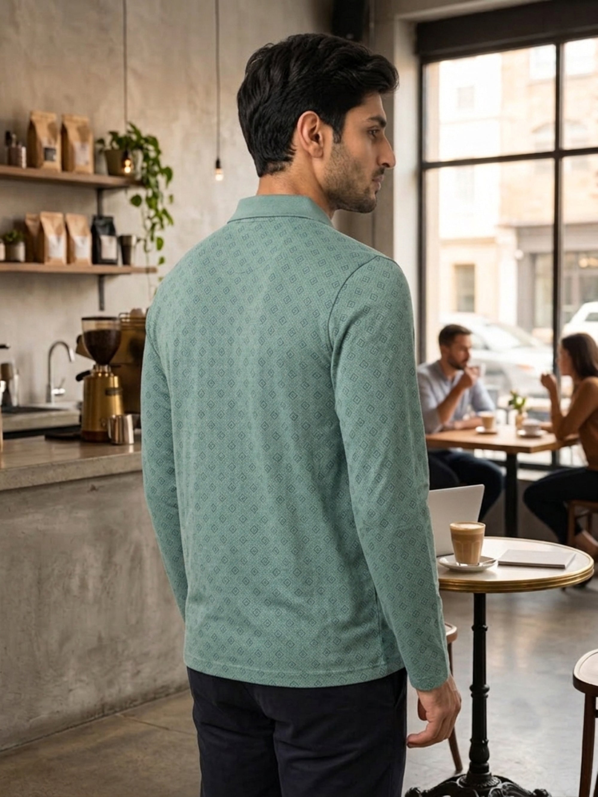 Camey Men's Printed Full Sleeve Polo T-Shirt For Men with Chest Pocket
