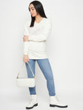 Women Woolen winter full sleeve stone print V- Neck top/Sweater