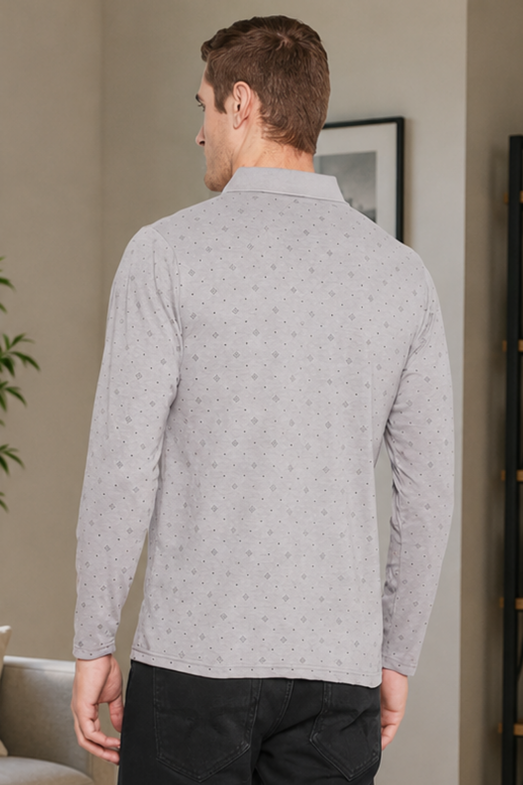 Camey Men's T-Shirts – Trendy Printed Tees for Casual Look | Men's Dark Grey Full Sleeves Cotton Polo Printed T-Shirt