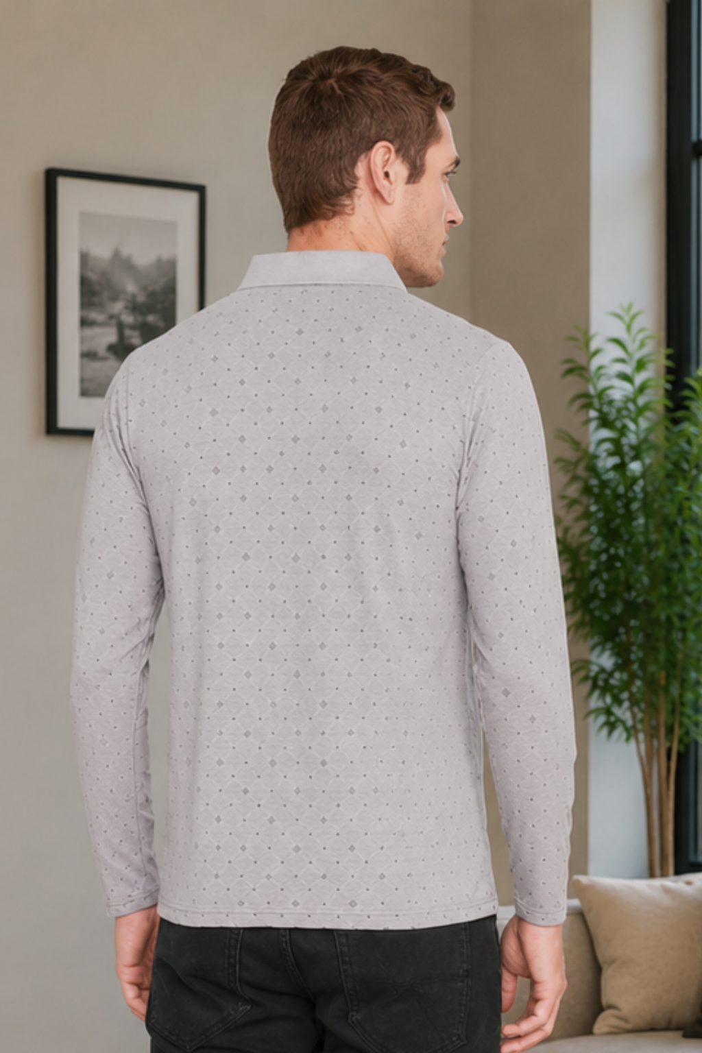 Camey Men's T-Shirts – Trendy Printed Tees for Casual Look | Men's Dark Grey Full Sleeves Cotton Polo Printed T-Shirt