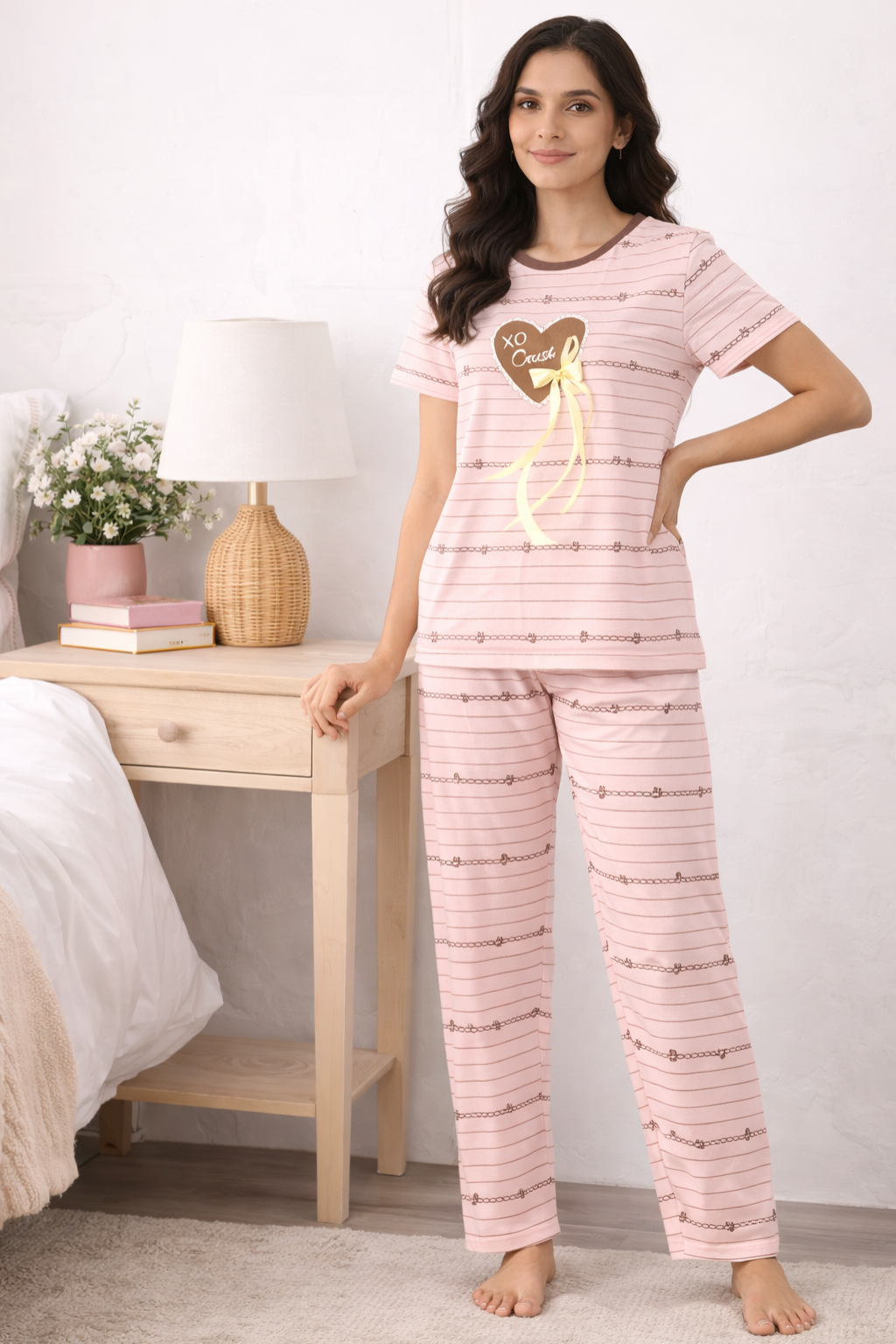 Women  Night Suit Set – Soft Printed Sleepwear with Half Sleeves & Full Length Pyjama