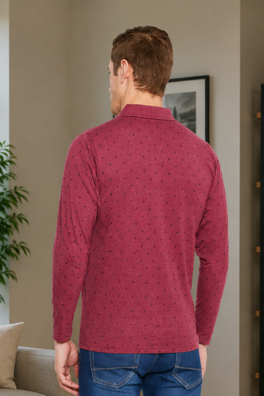 Buy Camey Cotton T-Shirts for Men – Soft & Breathable Fit | Men's Coffee Full Sleeves Cotton Polo Printed T-Shirt