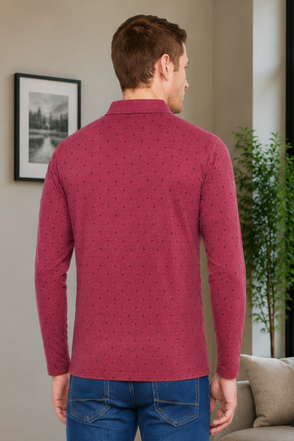 Buy Camey Cotton T-Shirts for Men – Soft & Breathable Fit | Men's Coffee Full Sleeves Cotton Polo Printed T-Shirt