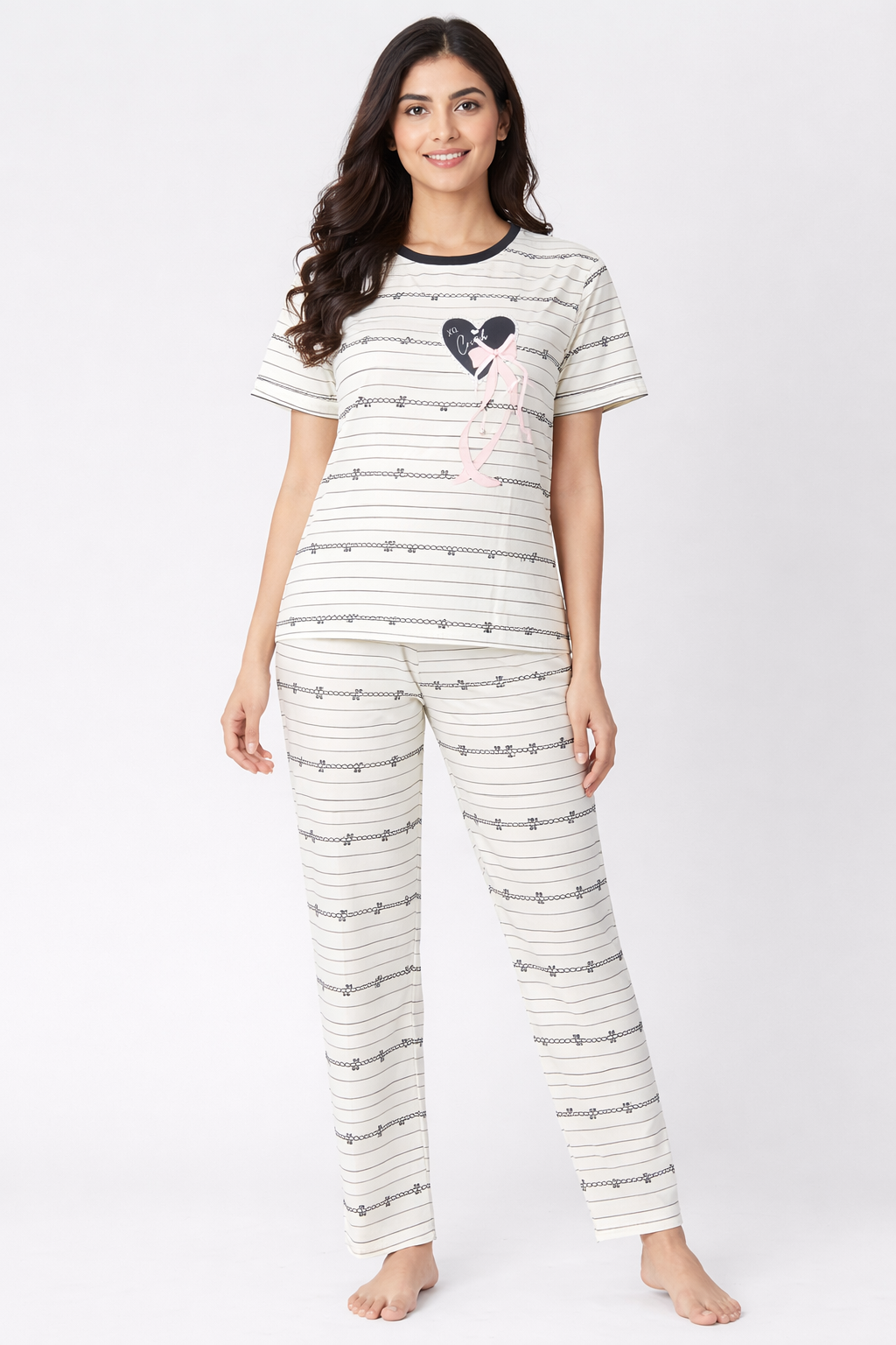 Women  Night Suit Set – Soft Printed Sleepwear with Half Sleeves & Full Length Pyjama