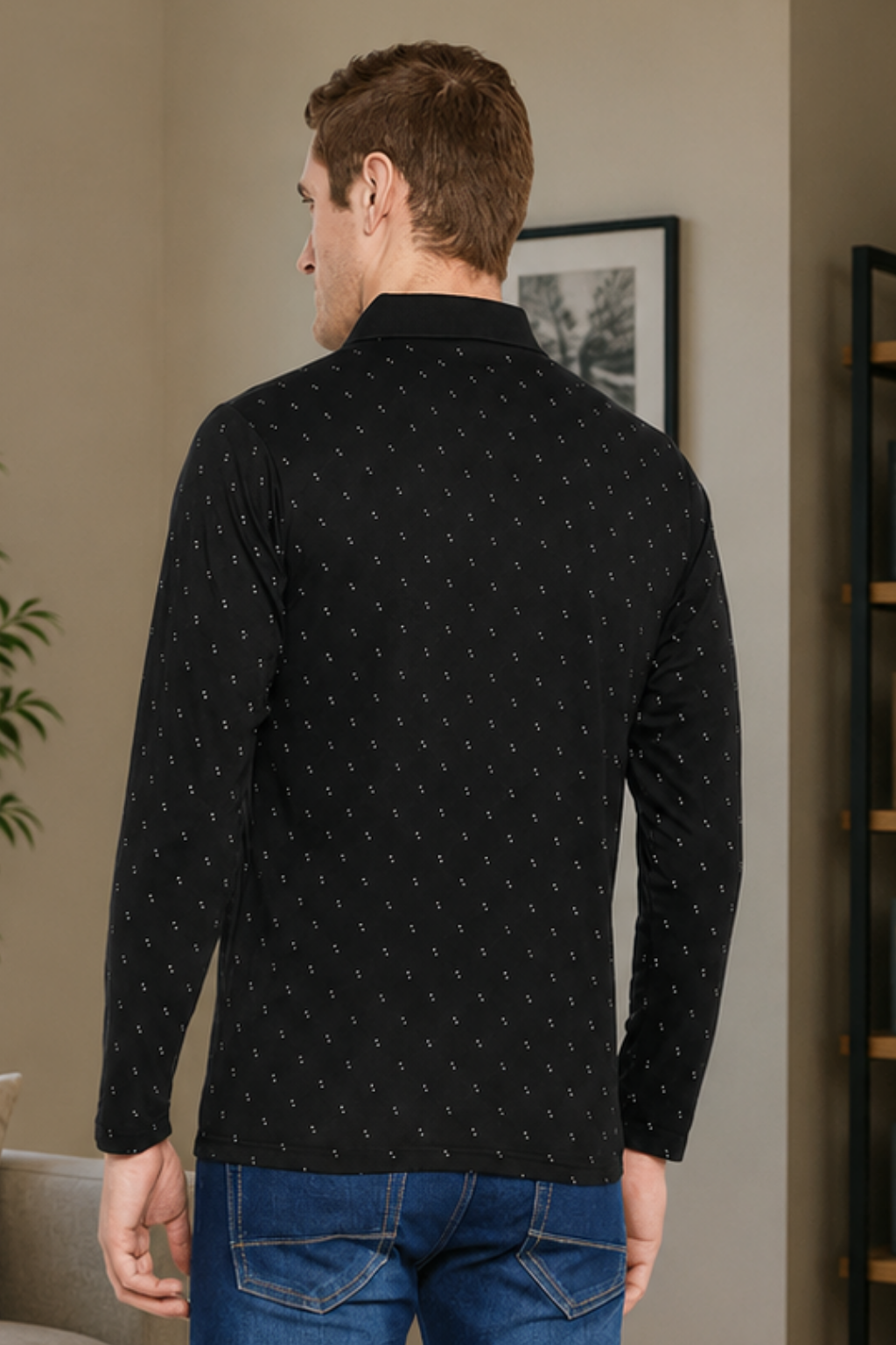 Camey Solid T-Shirts for Men – Traditional & Evergreen Style |Men's Black Full Sleeves Cotton Polo Printed T-Shirt