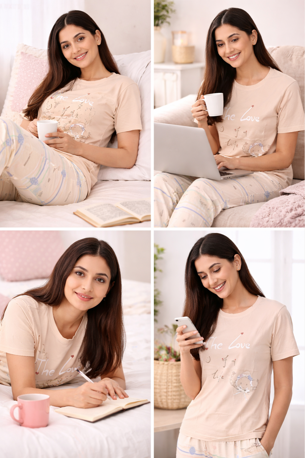 Women  Night Suit Set – Soft Printed Sleepwear with Half Sleeves & Full Length Pyjama