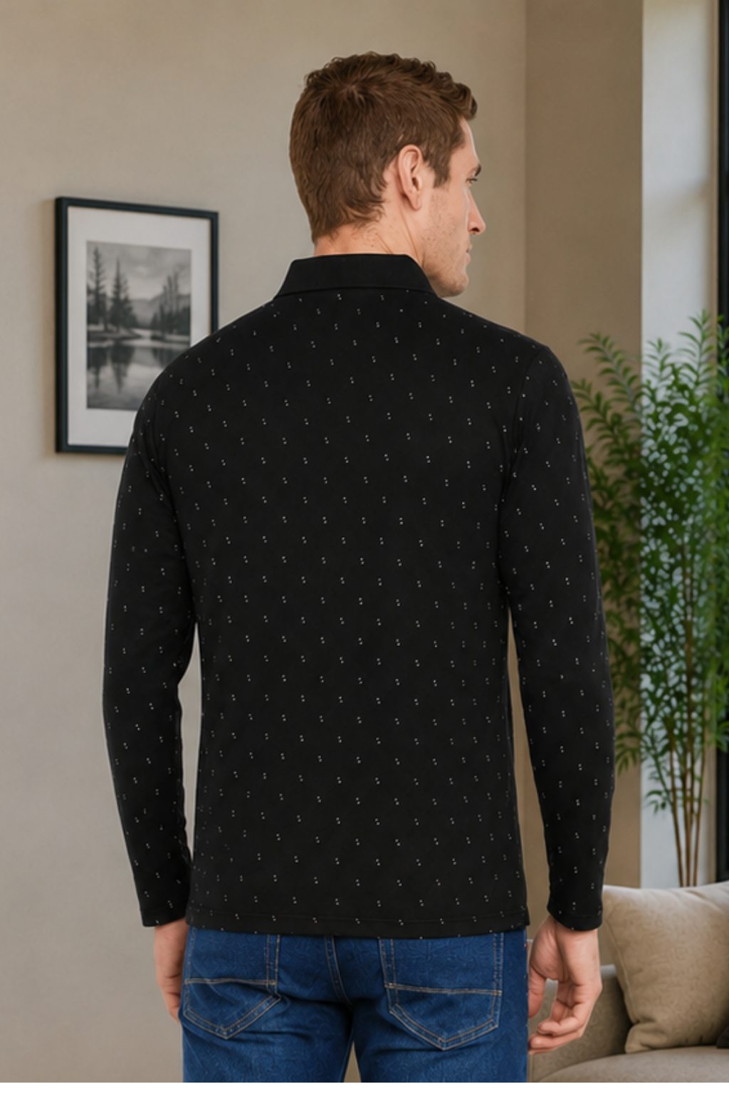 Camey Solid T-Shirts for Men – Traditional & Evergreen Style |Men's Black Full Sleeves Cotton Polo Printed T-Shirt