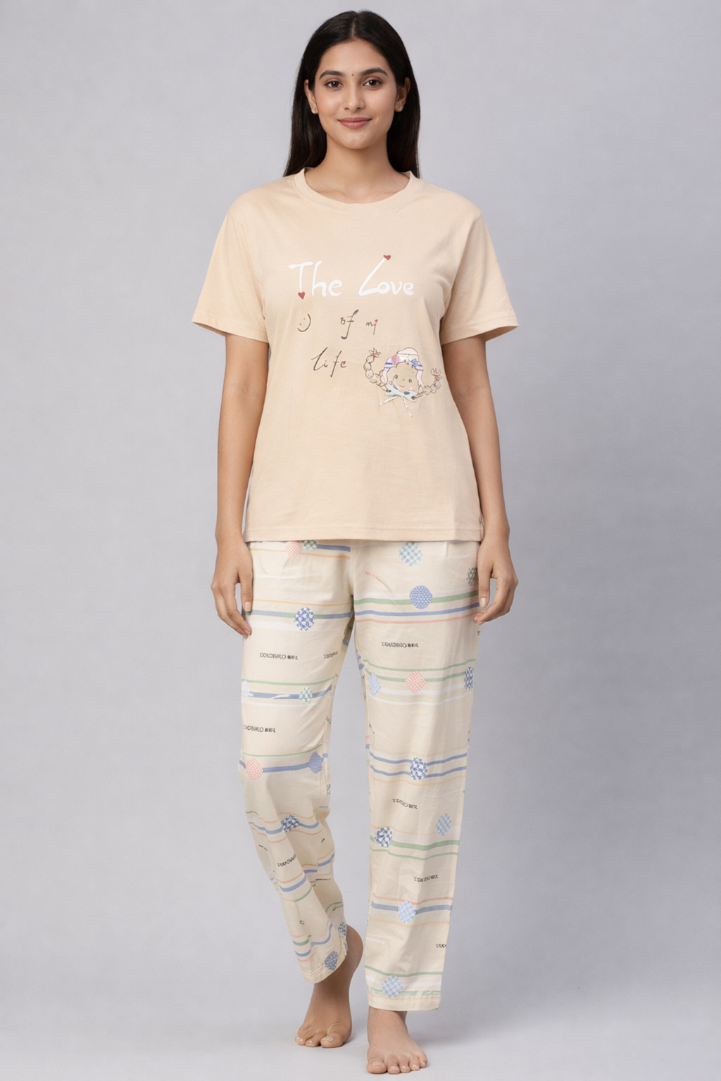 Women  Night Suit Set – Soft Printed Sleepwear with Half Sleeves & Full Length Pyjama