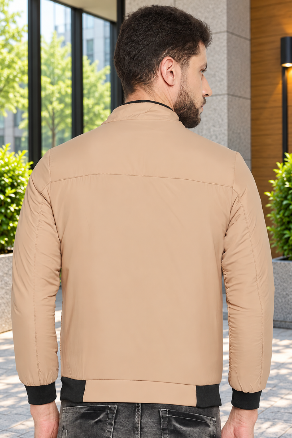 Full Sleeve Solid Men Jacket (Beige)