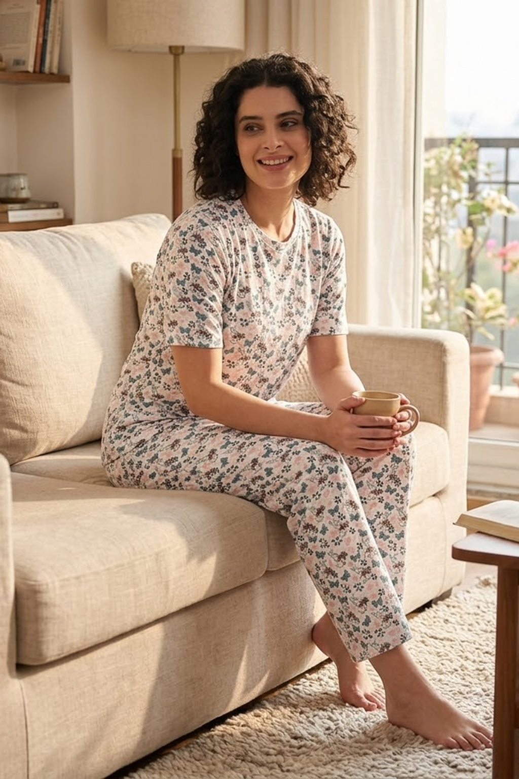 Camey Nightwear for Women – Comforting Cotton Suit Sets | Women's Printed Pyjama Set, White
