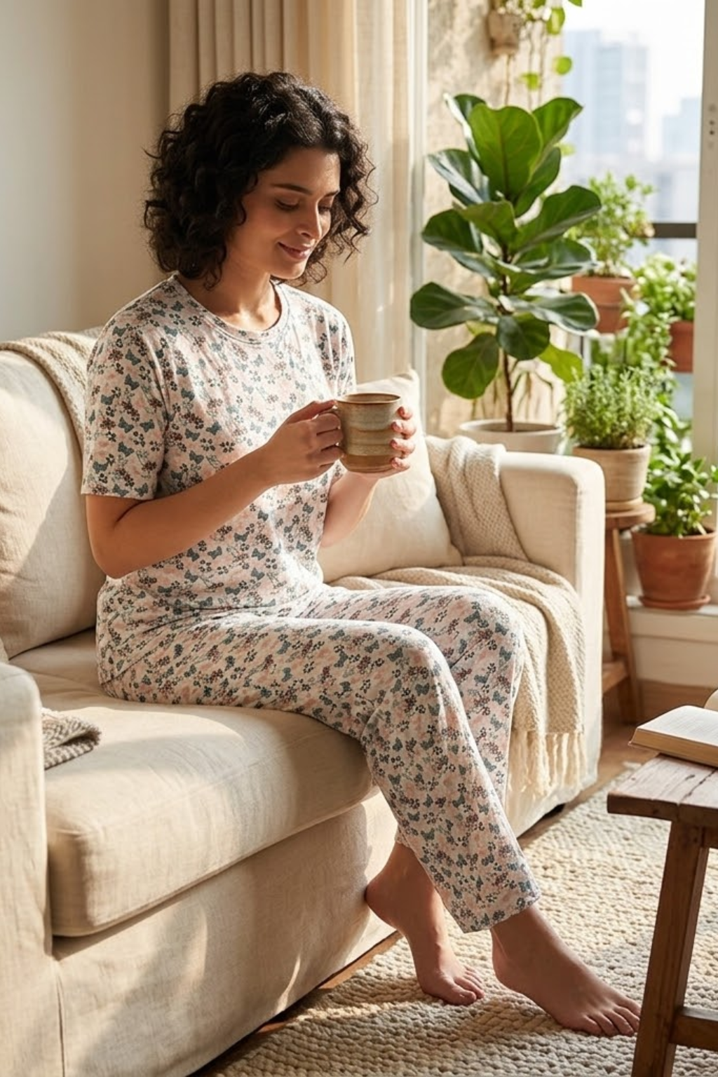 Camey Nightwear for Women – Comforting Cotton Suit Sets | Women's Printed Pyjama Set, White