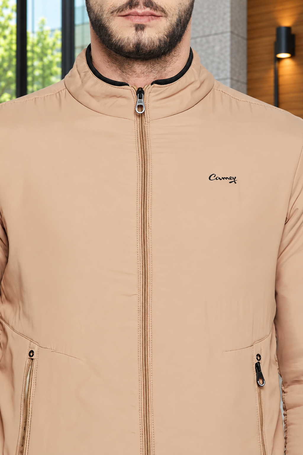 Full Sleeve Solid Men Jacket (Beige)