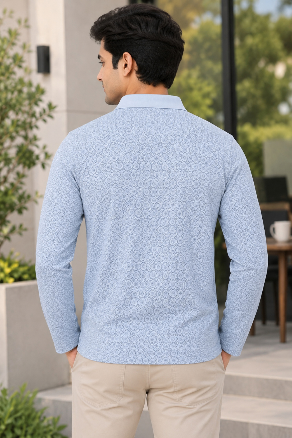Men's Printed Full Sleeve T-Shirt For Men Polo Neck With Chest Pocket