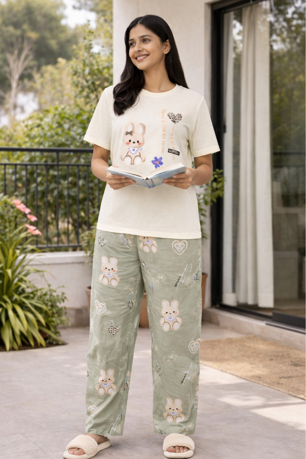 Women  Night Suit Set – Soft Printed Sleepwear with Half Sleeves & Full Length Pyjama