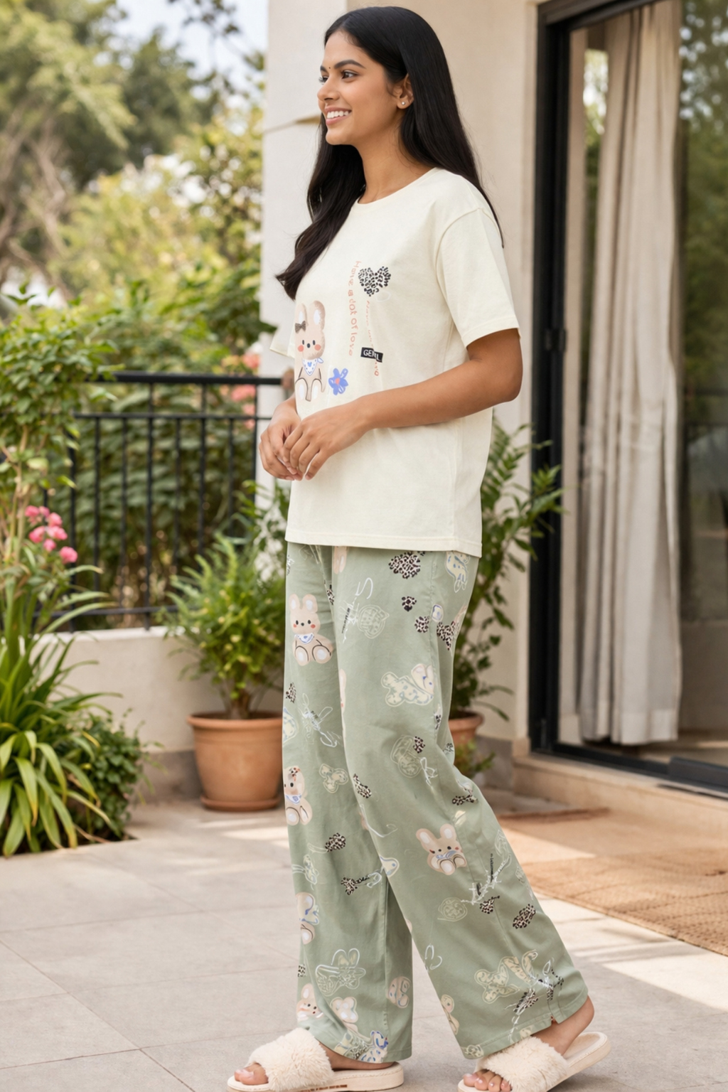 Women  Night Suit Set – Soft Printed Sleepwear with Half Sleeves & Full Length Pyjama