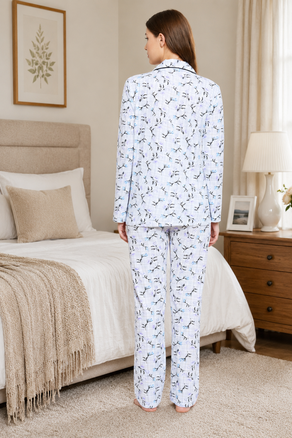 Purple Print Me Pretty Button Me Up Shirt & Bottom Set in Cotton